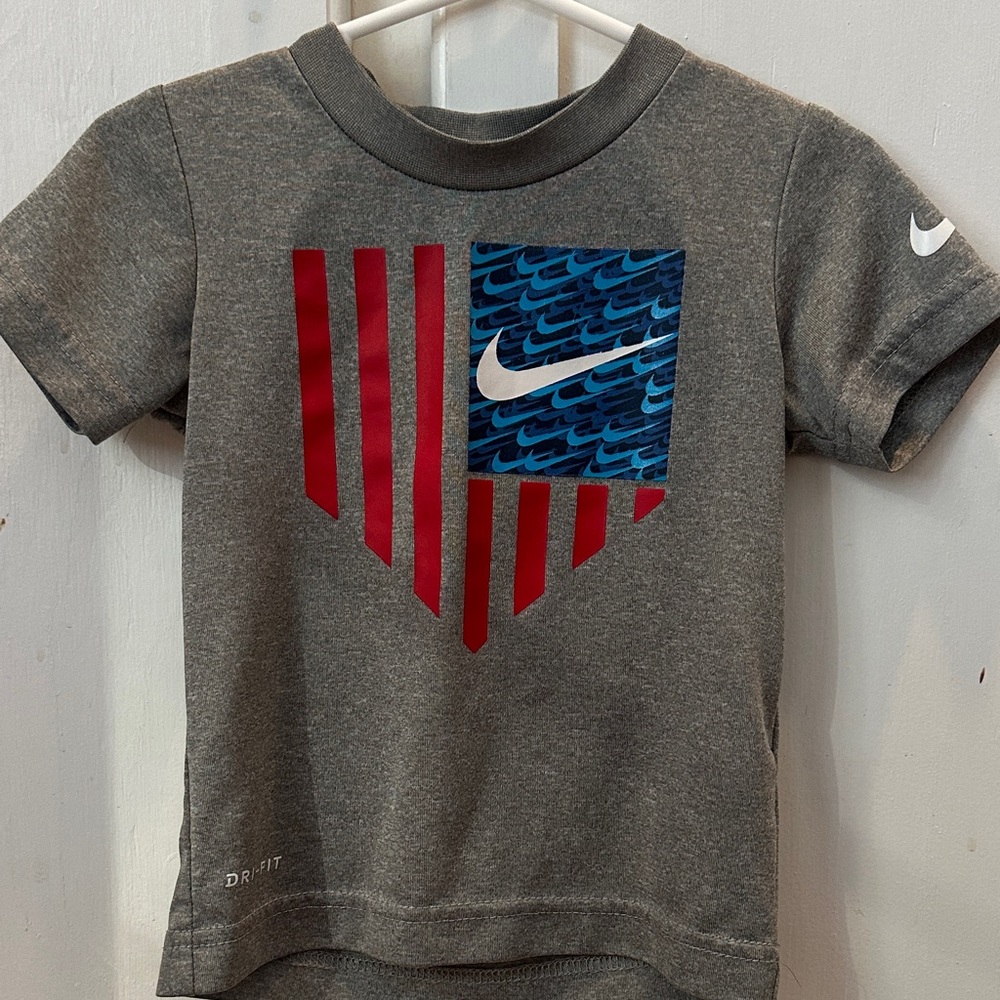 Nike Kids Charcoal Tee with Red and Blue Design
